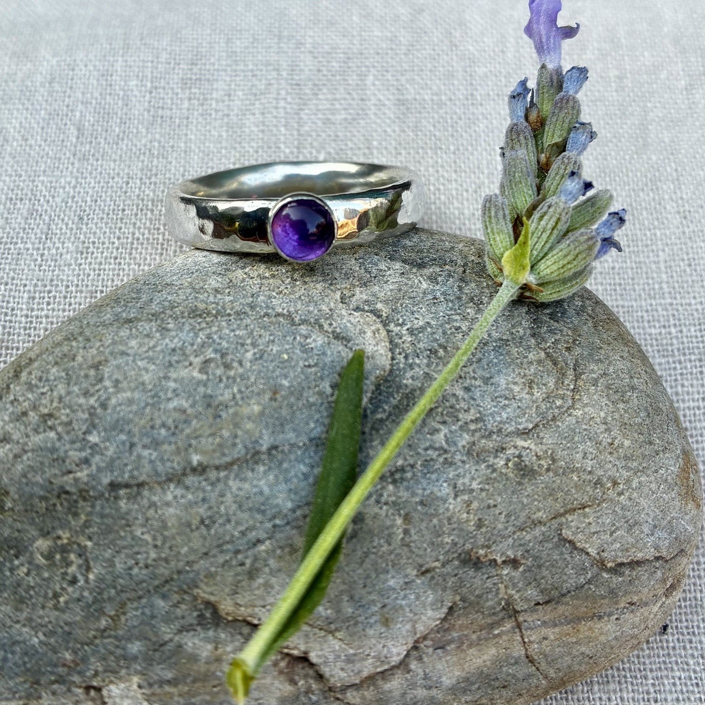 Hammered Oval Band with Amethyst