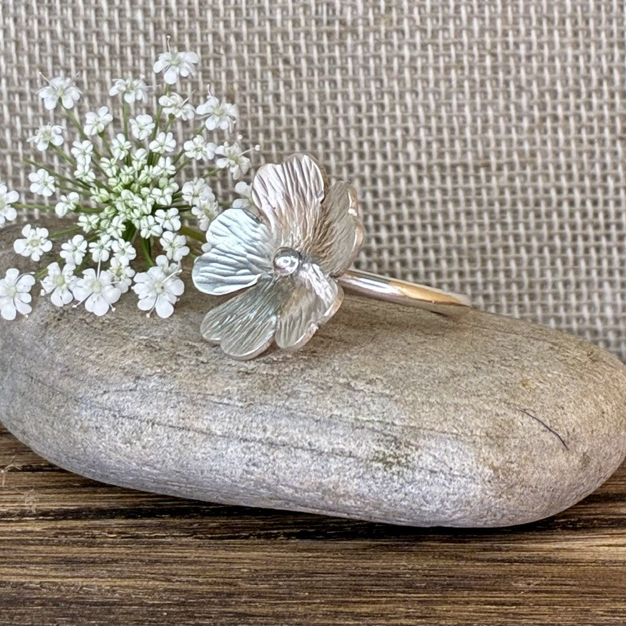 Silver Rounded Flower Ring