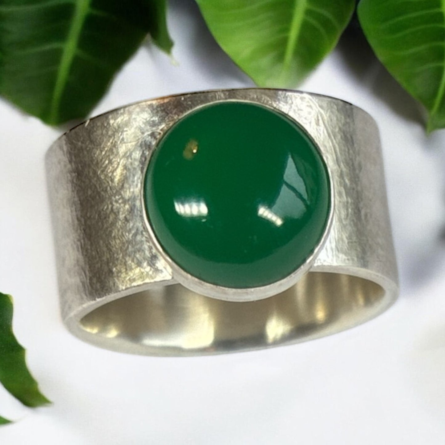 Wide Ring Band with Chrysophase Stone
