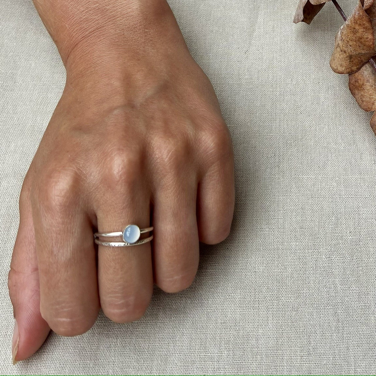 Two stacking rings with moonstone