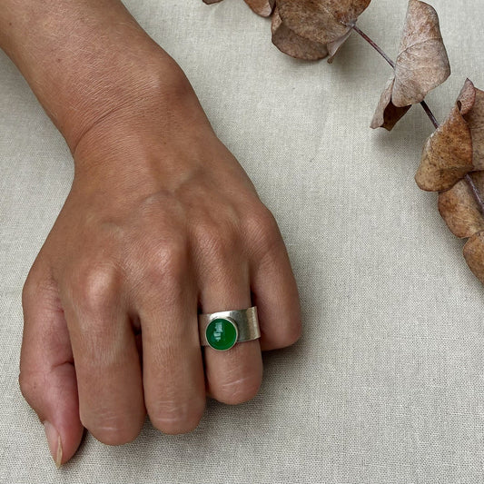 Wide Ring Band with Chrysophase Stone